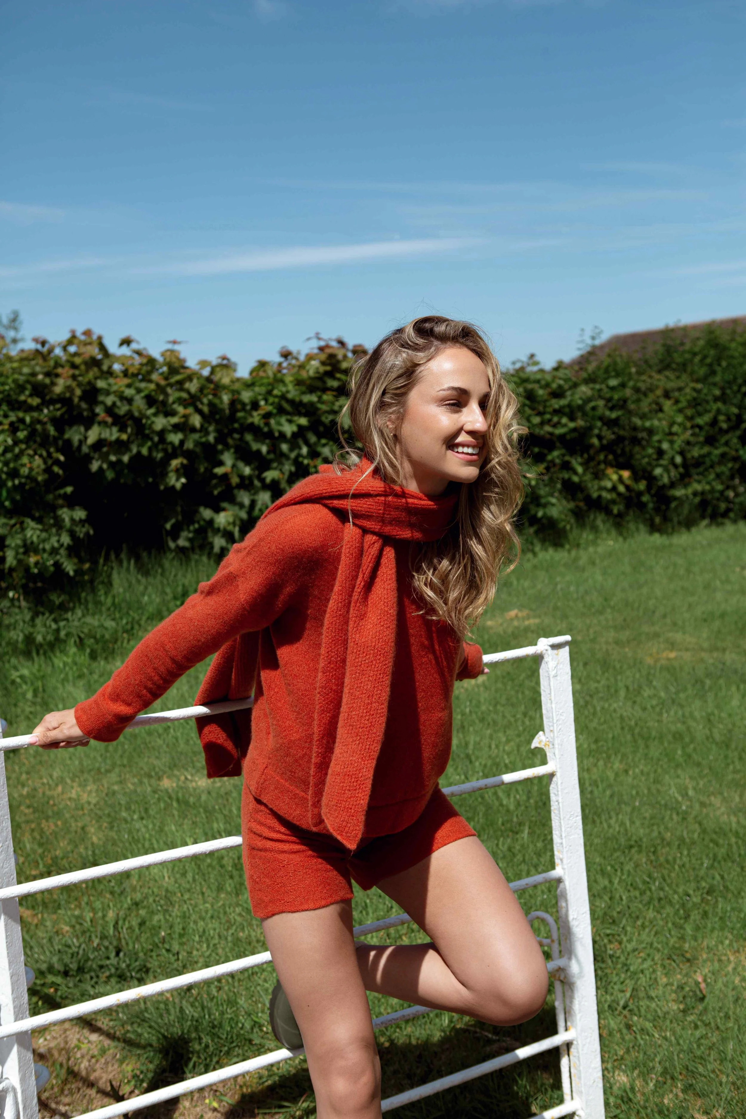 Bridge - Honeycomb Stitch Scarf in Burnt Orange